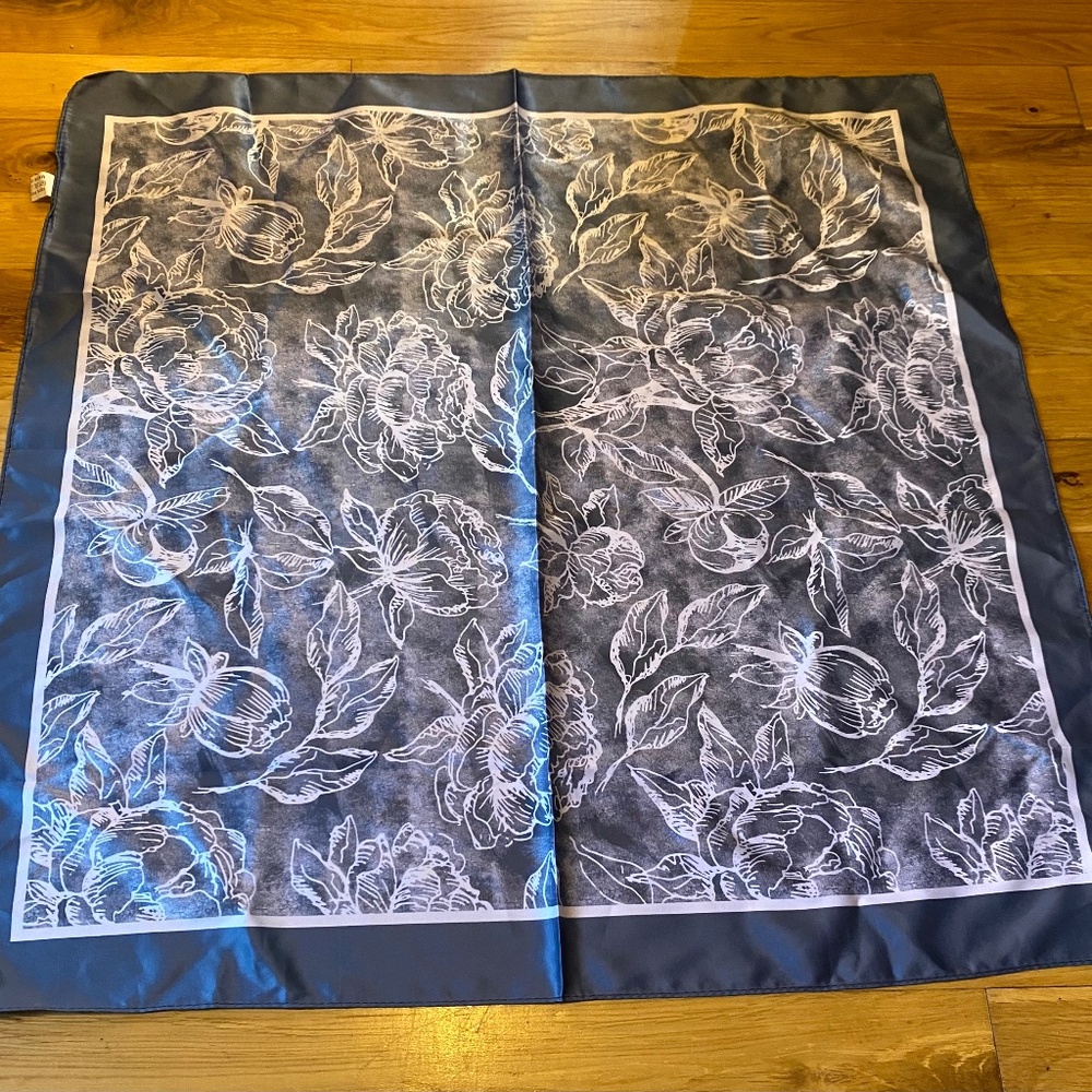 Navy and white floral scarf